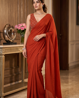 Rust Orange Bollywood Designer Saree | Party & Festive Wear