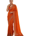 Rust Orange Satin Saree with Zari Weaving & Siroski Border | RD TANISHKA