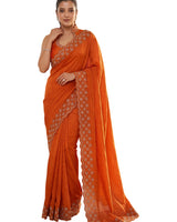 Rust Orange Satin Saree with Zari Weaving & Siroski Border | RD TANISHKA