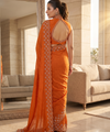 Rust Orange Satin Saree with Zari Weaving & Siroski Border | RD TANISHKA