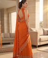 Rust Orange Satin Saree with Zari Weaving & Siroski Border | RD TANISHKA