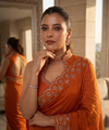 Rust Orange Satin Saree with Zari Weaving & Siroski Border | RD TANISHKA