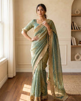 Sea Green Moss Satin Saree with Maharani Big Border | RD PRIYA