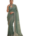 Sea Green Satin Saree with Zari Weaving & Siroski Border | RD TANISHKA