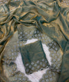 Sea Green Satin Saree with Zari Weaving & Siroski Border | RD TANISHKA