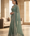 Sea Green Satin Saree with Zari Weaving & Siroski Border | RD TANISHKA