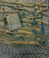 Sea Green Satin Saree with Zari Weaving & Siroski Border | RD TANISHKA