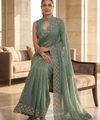 Sea Green Satin Saree with Zari Weaving & Siroski Border | RD TANISHKA
