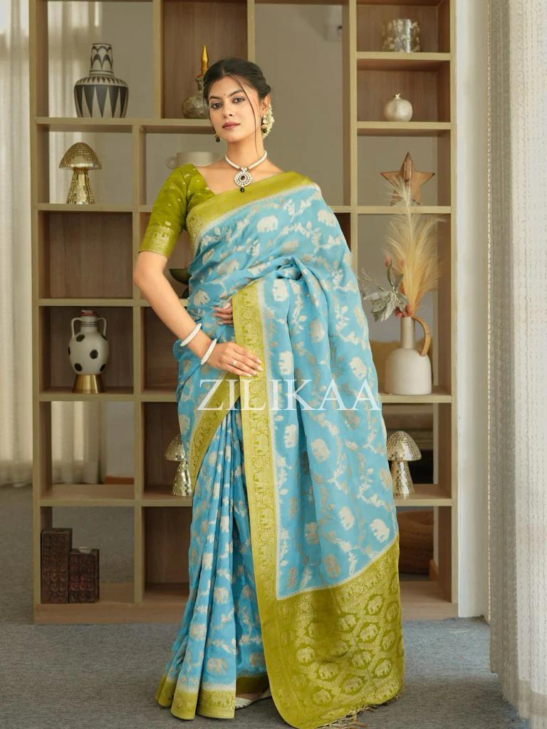 Sky Banarasi Silk Saree | Festival & Ceremony Wear