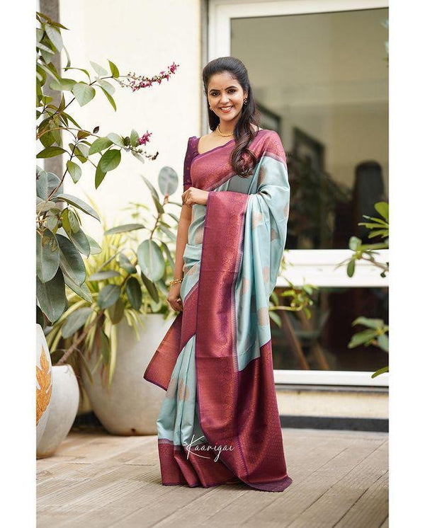 Sky Banarasi Silk Saree | Traditional Wedding Wear detail view