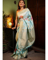 Sky Blue Banarasi Silk Saree | Festive & Party Wear