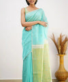 Sky Blue Cotton Saree | Ethnic Wear for Women