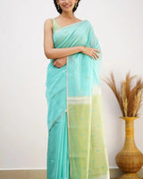Sky Blue Cotton Saree | Ethnic Wear for Women