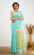 Sky Blue Cotton Saree | Ethnic Wear for Women