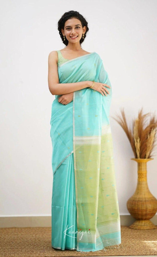 Sky Blue Cotton Saree | Ethnic Wear for Women detail view
