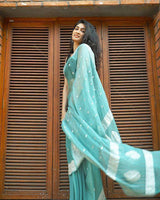 Sky Cotton Saree | Traditional Handloom Wear