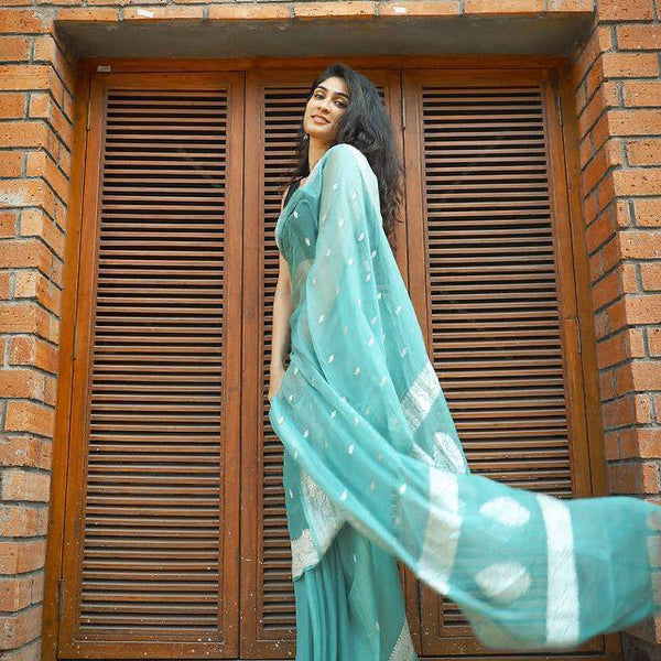 Sky Cotton Saree | Traditional Handloom Wear detail view