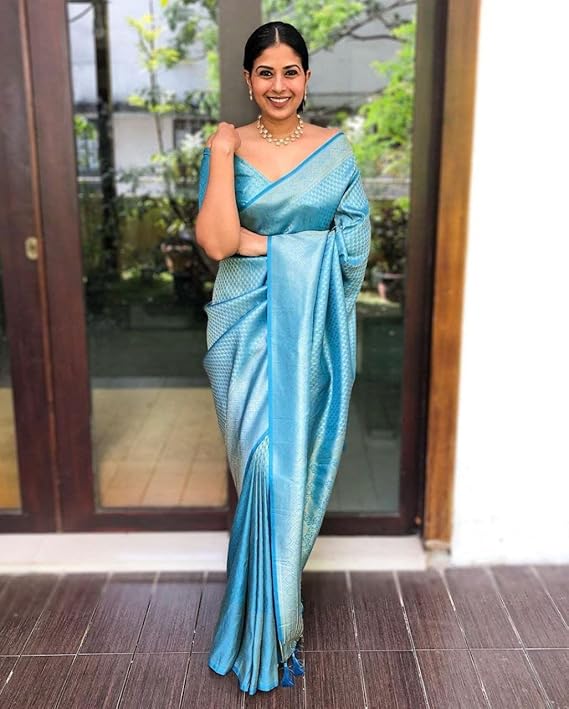 Sky Jacquard Silk Saree | Wedding & Festive Wear