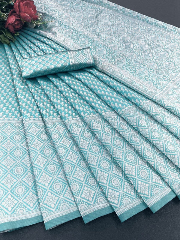 Sky Jacquard Silk Saree | Wedding & Festive Wear