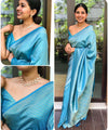Sky Jacquard Silk Saree | Wedding & Festive Wear