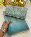 Sky Satin Bollywood Saree with Moti Work Designer Blouse | RD DIVISHA