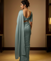 Sky Satin Bollywood Saree with Moti Work Designer Blouse | RD DIVISHA