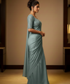 Sky Satin Bollywood Saree with Moti Work Designer Blouse | RD DIVISHA