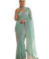 Sky Satin Saree with Zari Weaving & Siroski Border | RD TANISHKA