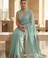 Sky Satin Saree with Zari Weaving & Siroski Border | RD TANISHKA