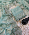 Sky Satin Saree with Zari Weaving & Siroski Border | RD TANISHKA
