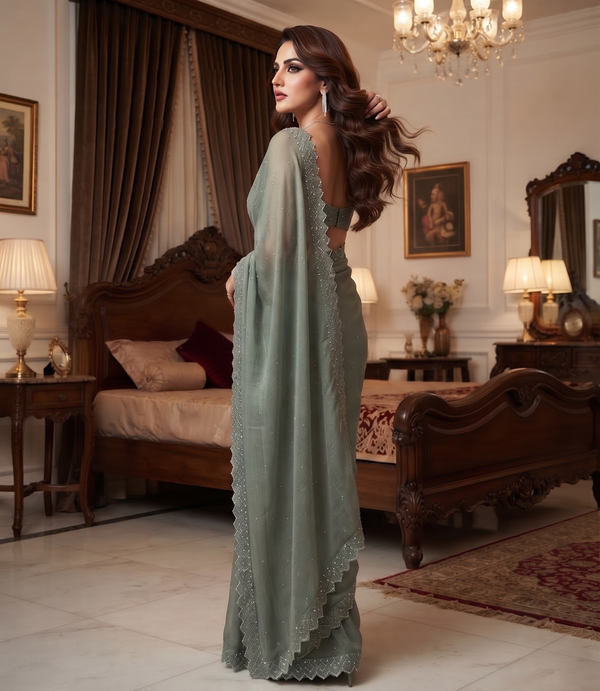 Slate Green Silk Saree | Wedding & Festive Wear