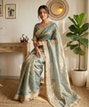 Steel Blue Moss Satin Saree with Maharani Big Border | RD PRIYA