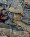 Steel Blue Moss Satin Saree with Maharani Big Border | RD PRIYA