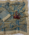 Steel Blue Moss Satin Saree with Maharani Big Border | RD PRIYA