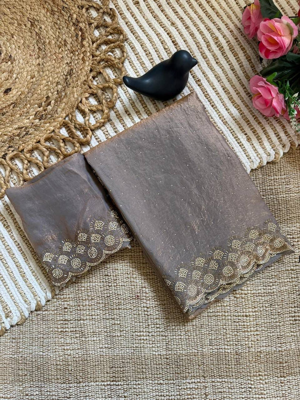 Stone Grey Space Silk Jarkan Work Saree for Wedding & Party | RD TAMANAH detail view