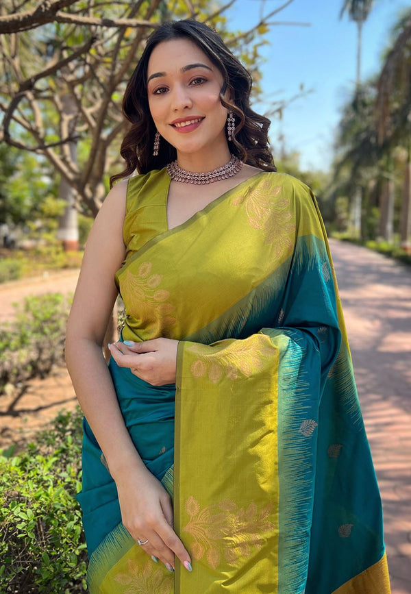 Teal Banarasi Silk Saree | Wedding & Festive Wear