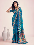 Teal Blue Banarasi Silk Saree | Bridal & Festive Wear