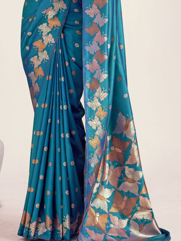 Teal Blue Banarasi Silk Saree | Bridal & Festive Wear