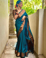 Teal Blue Banarasi Silk Saree | Traditional Wedding Wear