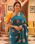 Teal Blue Banarasi Silk Saree | Wedding & Festive Wear