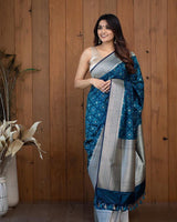 Teal Blue Banarasi Silk Saree | Wedding & Festive Wear