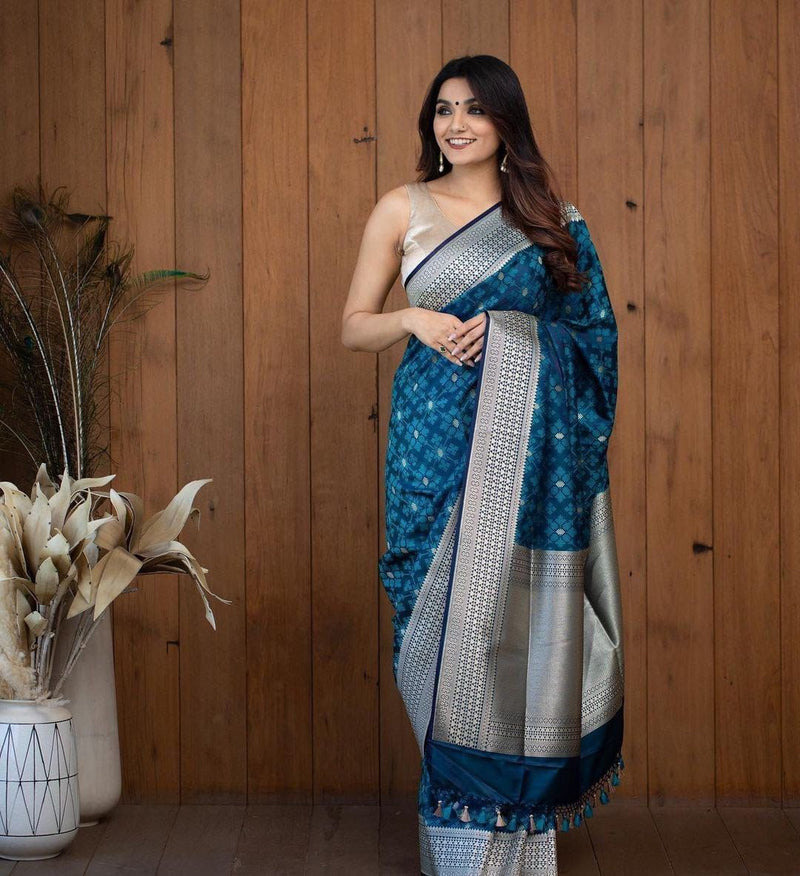 Teal Blue Banarasi Silk Saree | Wedding & Festive Wear