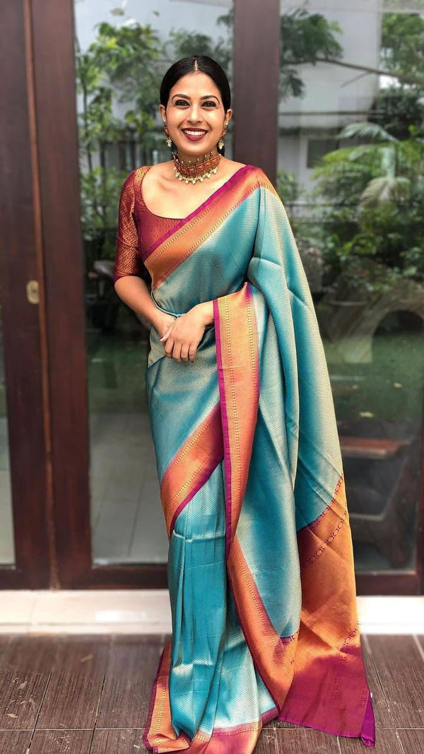 Teal Blue Banarasi Silk Saree | Wedding & Festive Wear