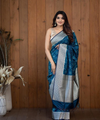 Teal Blue Banarasi Silk Saree | Wedding & Festive Wear