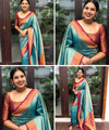 Teal Blue Banarasi Silk Saree | Wedding & Festive Wear