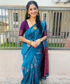 Teal Blue Banarasi Silk Saree | Wedding & Reception Wear
