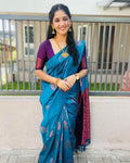 Teal Blue Banarasi Silk Saree | Wedding & Reception Wear