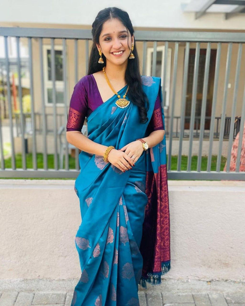 Teal Blue Banarasi Silk Saree | Wedding & Reception Wear