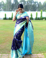 Teal Blue Banarasi Silk Saree | Wedding & Reception Wear