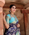 Teal Blue Banarasi Silk Saree | Wedding & Reception Wear